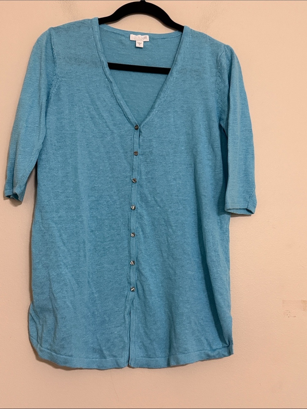 JJill Light Blue Button-Front V-Neck Cardigan women XS linen casual beach vacay